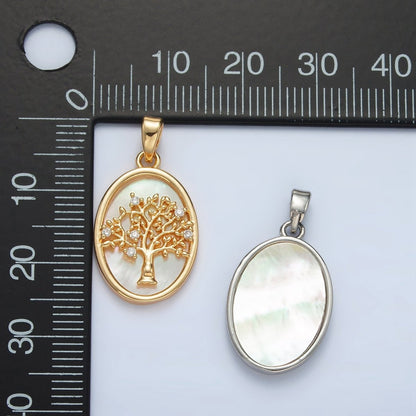 24K Gold Filled Tree CZ Shell Pearl Bezel Oval Pendant in Gold &amp; Silver | AA1525