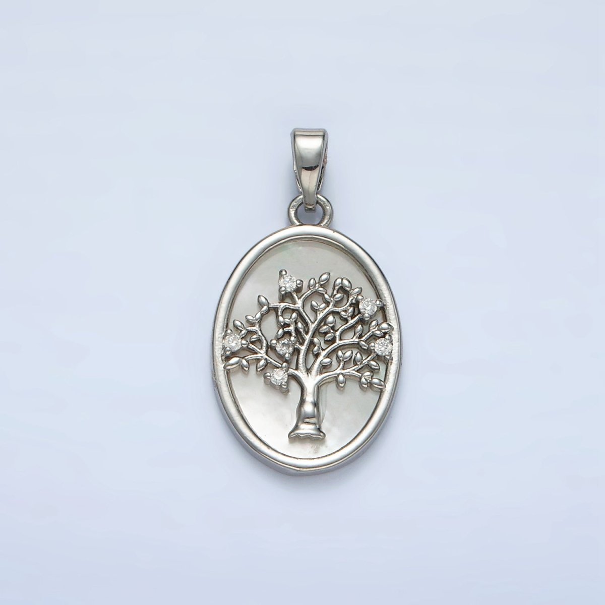 24K Gold Filled Tree CZ Shell Pearl Bezel Oval Pendant in Gold &amp; Silver | AA1525
