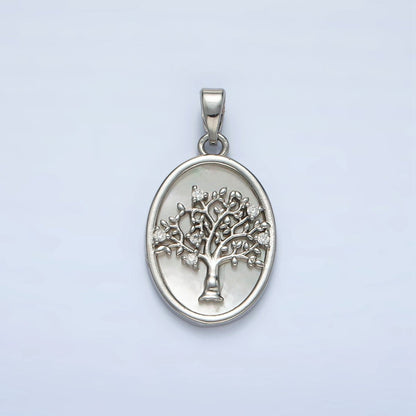 24K Gold Filled Tree CZ Shell Pearl Bezel Oval Pendant in Gold &amp; Silver | AA1525