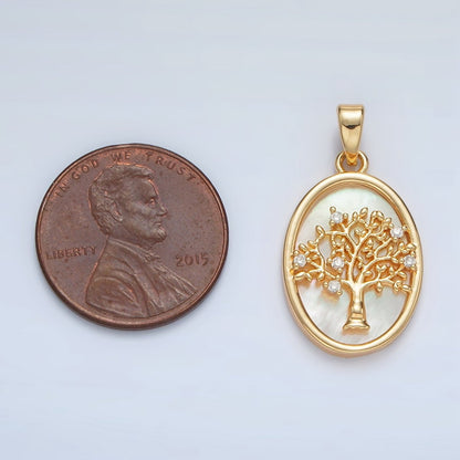 24K Gold Filled Tree CZ Shell Pearl Bezel Oval Pendant in Gold &amp; Silver | AA1525