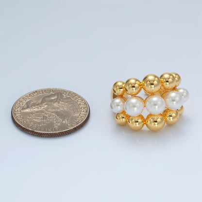 24K Gold Filled Triple Beaded Bubble Shell Pearl Ring | O1398