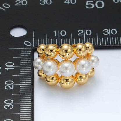 24K Gold Filled Triple Beaded Bubble Shell Pearl Ring | O1398