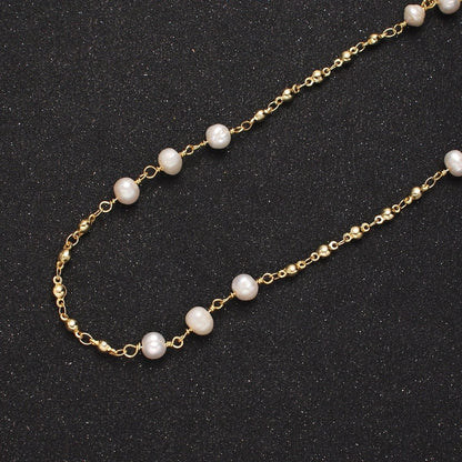 24K Gold Filled Triple Button Triple Freshwater Pearl Multiple Bead Unfinished Chain For Jewelry Making | ROLL-1406 Clearance Pricing