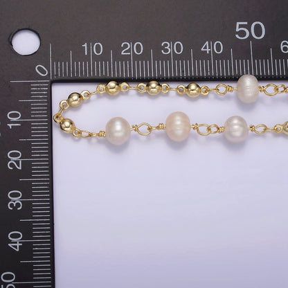 24K Gold Filled Triple Button Triple Freshwater Pearl Multiple Bead Unfinished Chain For Jewelry Making | ROLL-1406 Clearance Pricing