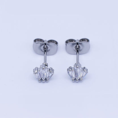 24K Gold Filled Clear CZ Triple Baguette Stud Earrings in Silver &amp; Gold | AB1632