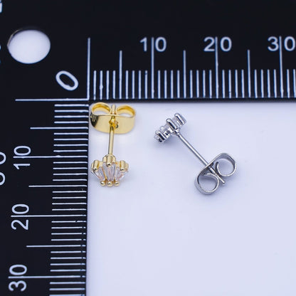 24K Gold Filled Clear CZ Triple Baguette Stud Earrings in Silver &amp; Gold | AB1632