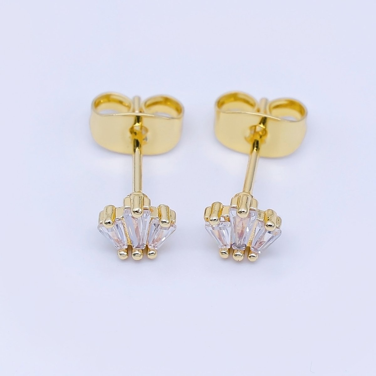 24K Gold Filled Clear CZ Triple Baguette Stud Earrings in Silver &amp; Gold | AB1632