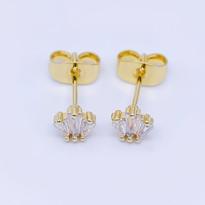 24K Gold Filled Clear CZ Triple Baguette Stud Earrings in Silver &amp; Gold | AB1632