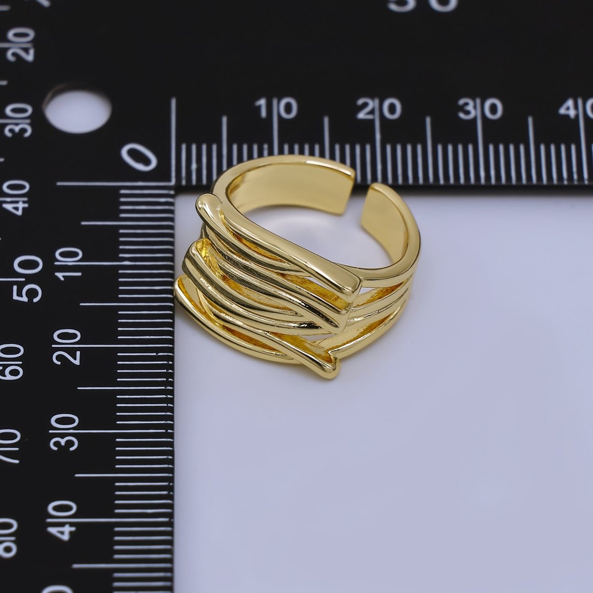 24K Gold Filled Triple Lines Adjustable Ring | O-1472