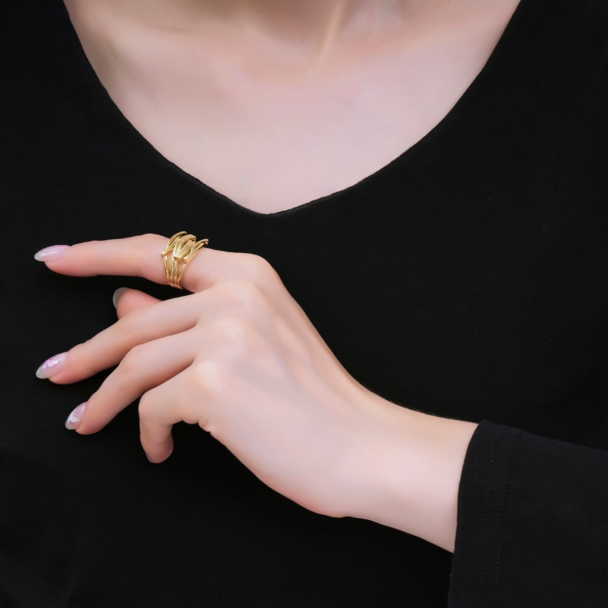24K Gold Filled Triple Lines Adjustable Ring | O-1472