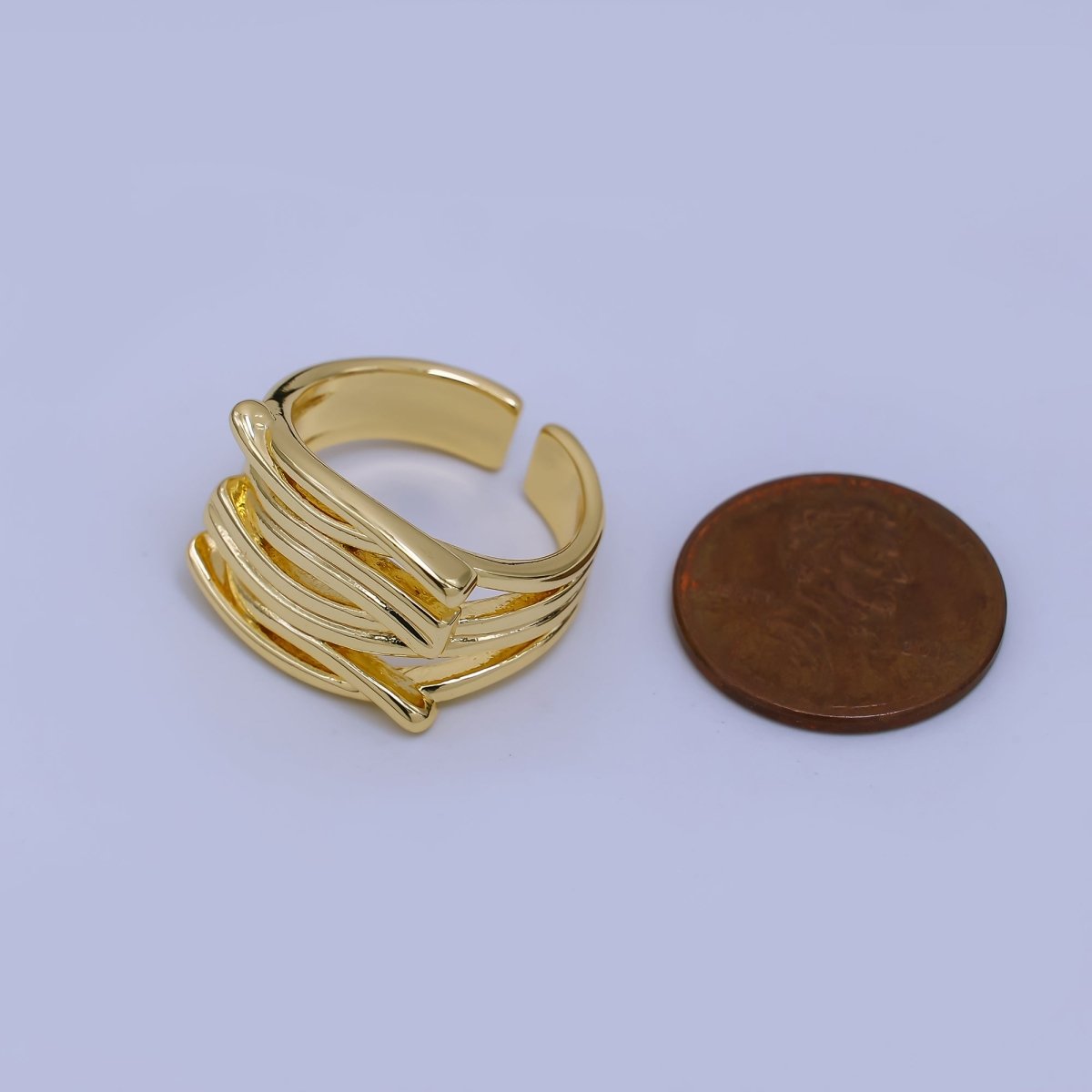 24K Gold Filled Triple Lines Adjustable Ring | O-1472