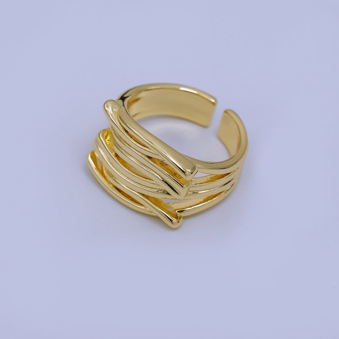 24K Gold Filled Triple Lines Adjustable Ring | O-1472