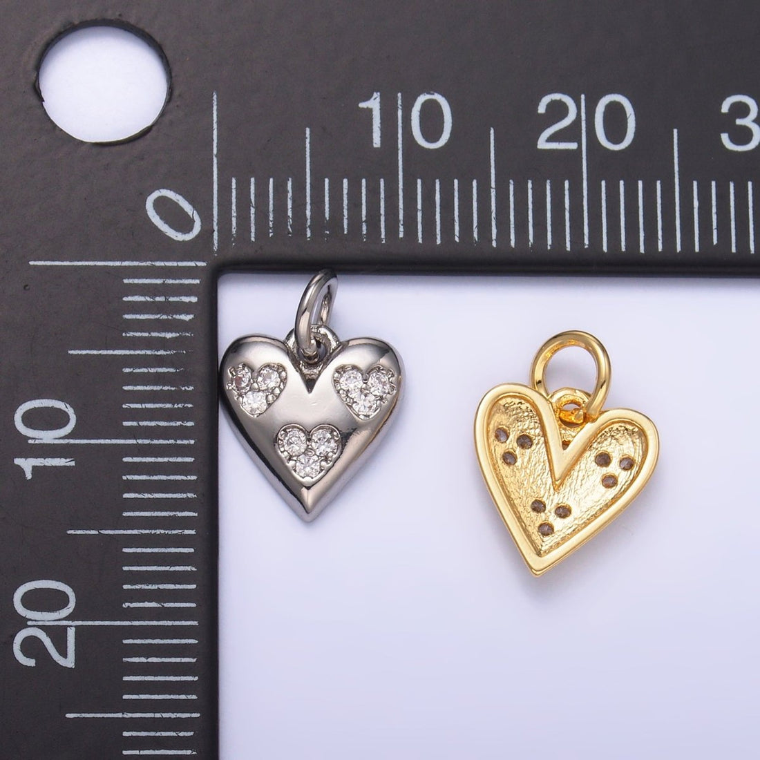 24K Gold Filled Triple Micro Paved CZ Heart Charm in Gold &amp; Silver | C475