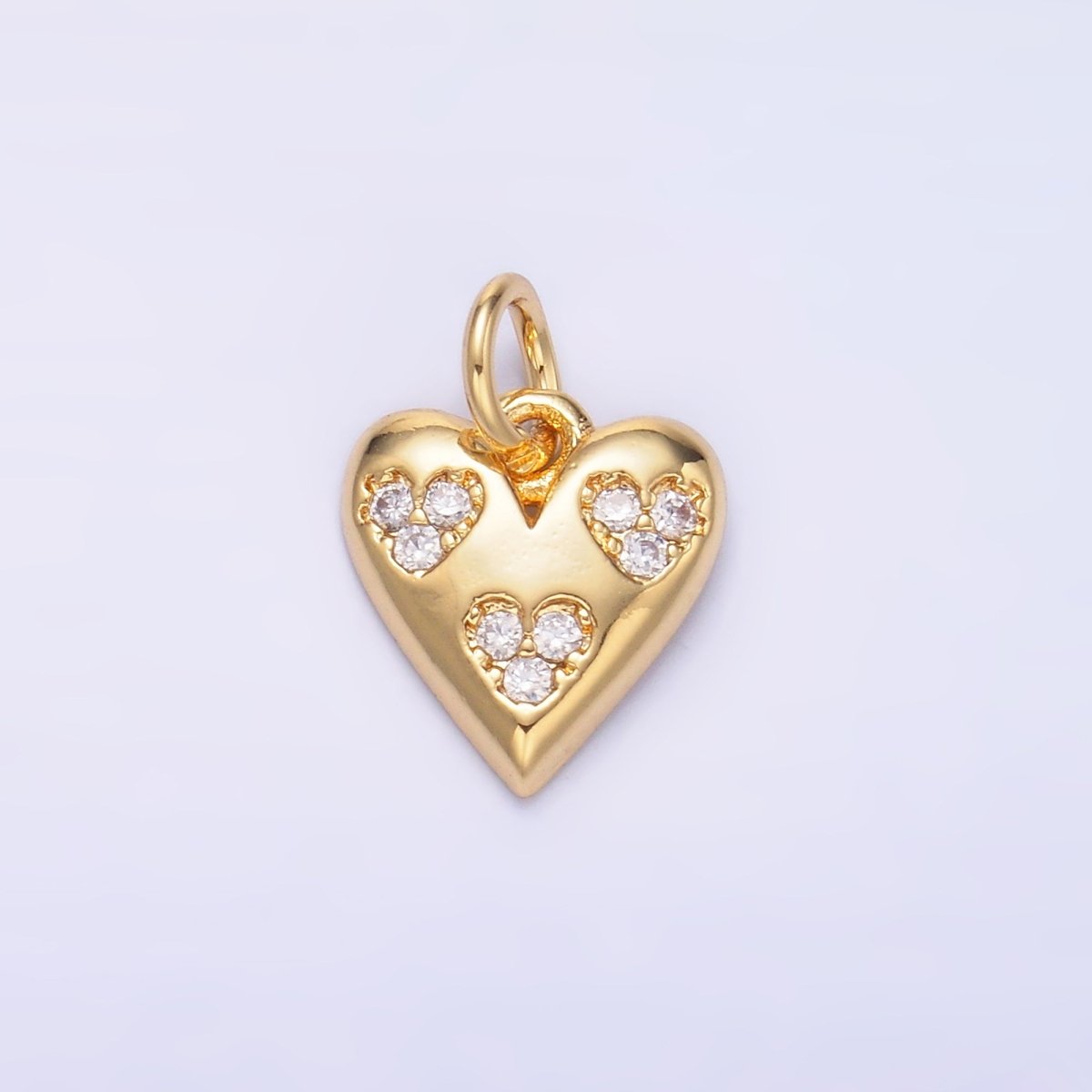 24K Gold Filled Triple Micro Paved CZ Heart Charm in Gold &amp; Silver | C475