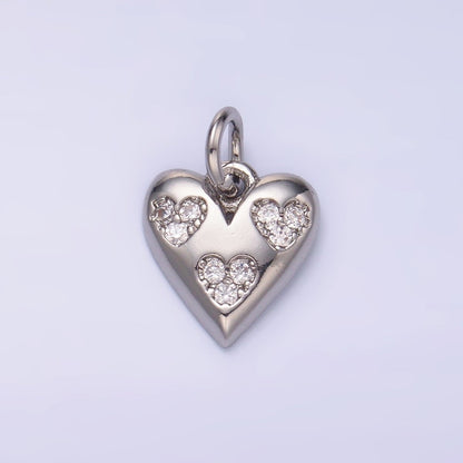 24K Gold Filled Triple Micro Paved CZ Heart Charm in Gold &amp; Silver | C475