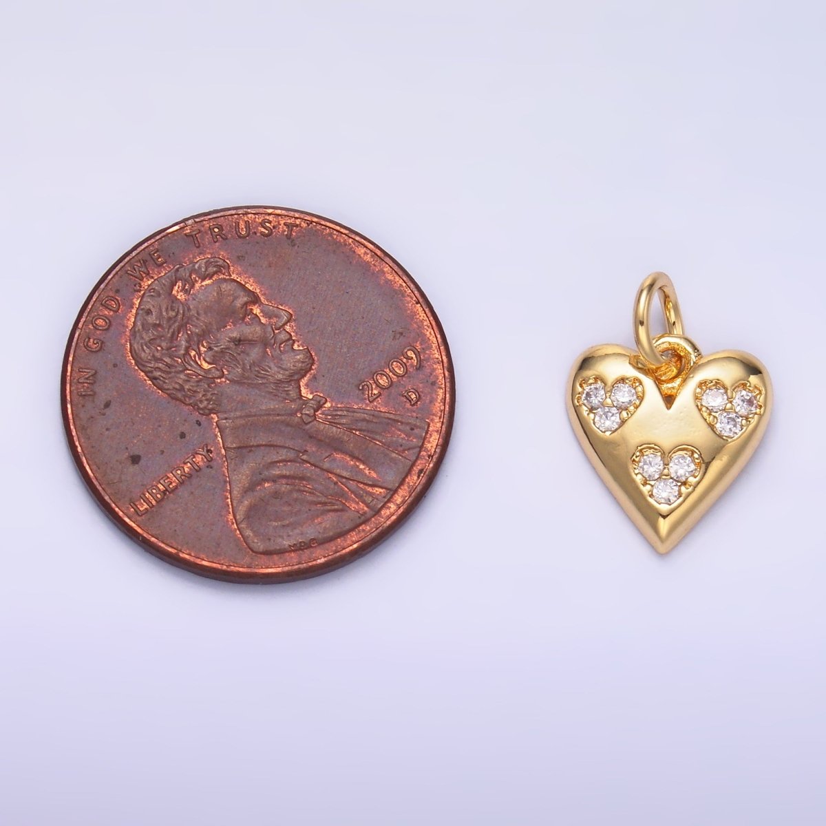 24K Gold Filled Triple Micro Paved CZ Heart Charm in Gold &amp; Silver | C475