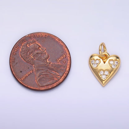 24K Gold Filled Triple Micro Paved CZ Heart Charm in Gold &amp; Silver | C475