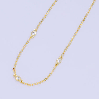 24K Gold Filled 1.5mm Clear Round CZ Cable Chain 18 Inch Necklace | WA-03361