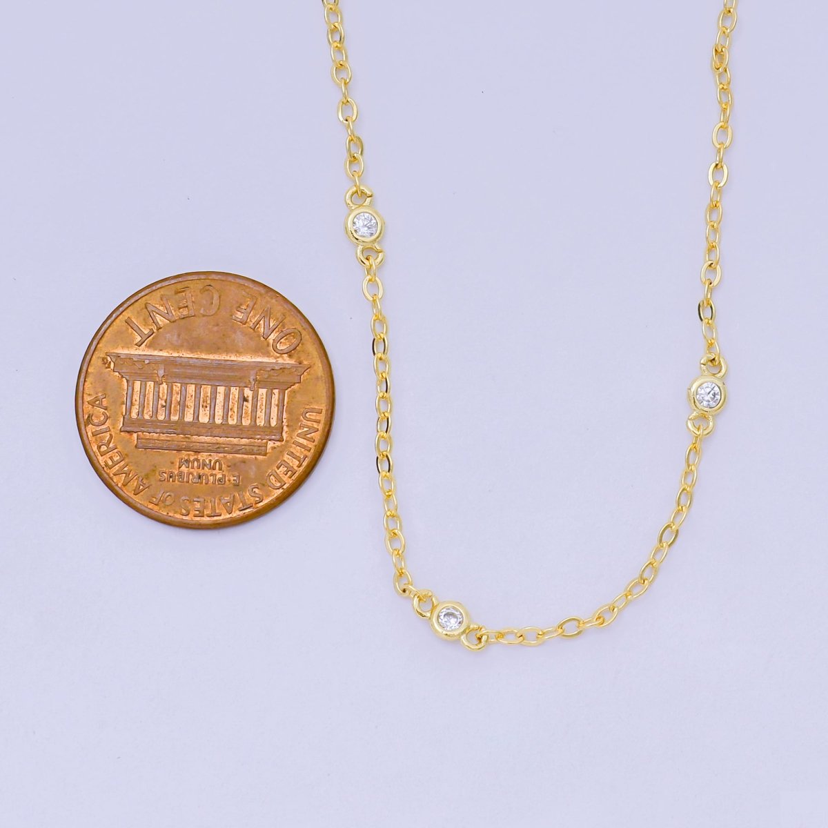 24K Gold Filled 1.5mm Clear Round CZ Cable Chain 18 Inch Necklace | WA-03361