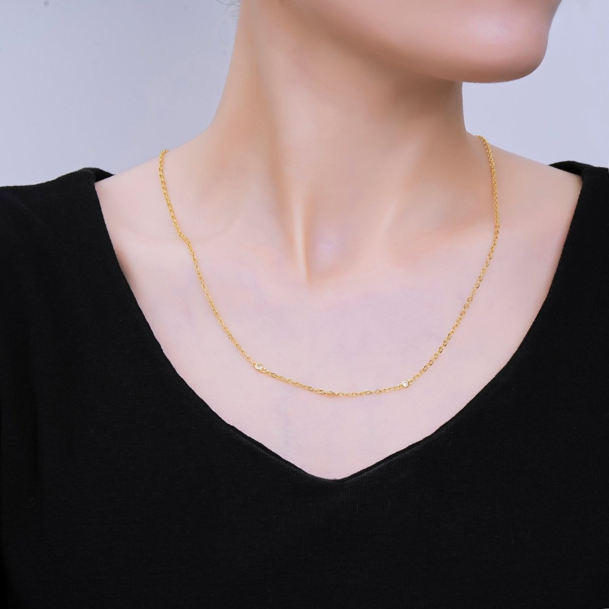 24K Gold Filled 1.5mm Clear Round CZ Cable Chain 18 Inch Necklace | WA-03361