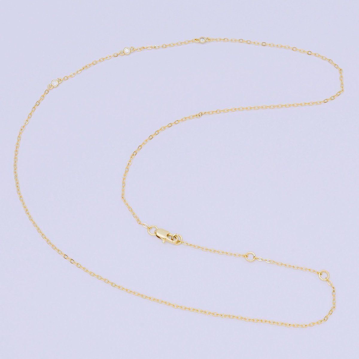 24K Gold Filled 1.5mm Clear Round CZ Cable Chain 18 Inch Necklace | WA-03361