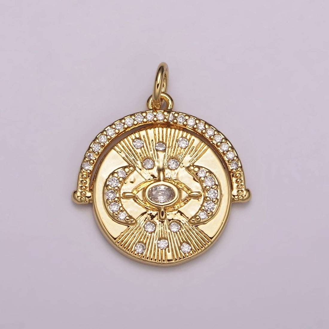 24K Gold Filled Triple Moon Pendant for Goddess Necklace Jewelry Making Micro Pave Medallion Charm N-157