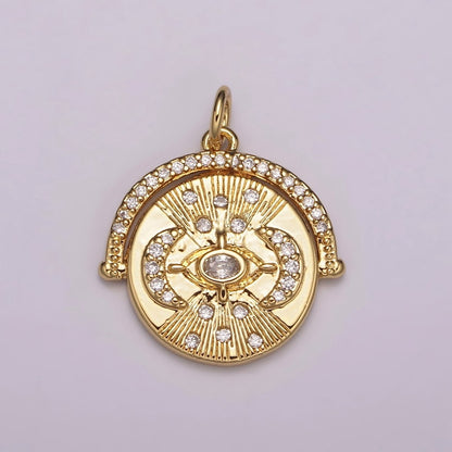24K Gold Filled Triple Moon Pendant for Goddess Necklace Jewelry Making Micro Pave Medallion Charm N-157