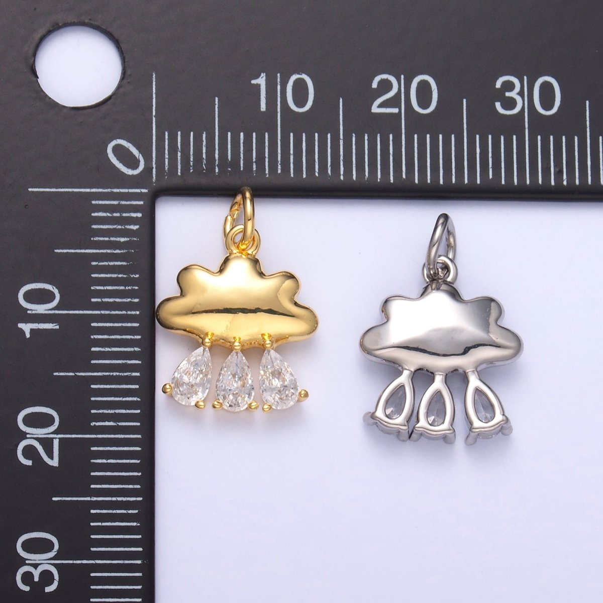 24K Gold Filled Triple Raindrop CZ Cloud Charm in Gold &amp; Silver | C057