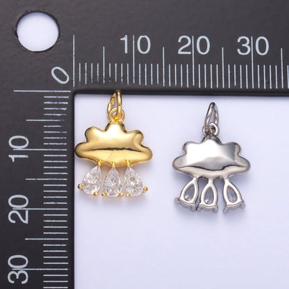 24K Gold Filled Triple Raindrop CZ Cloud Charm in Gold &amp; Silver | C057