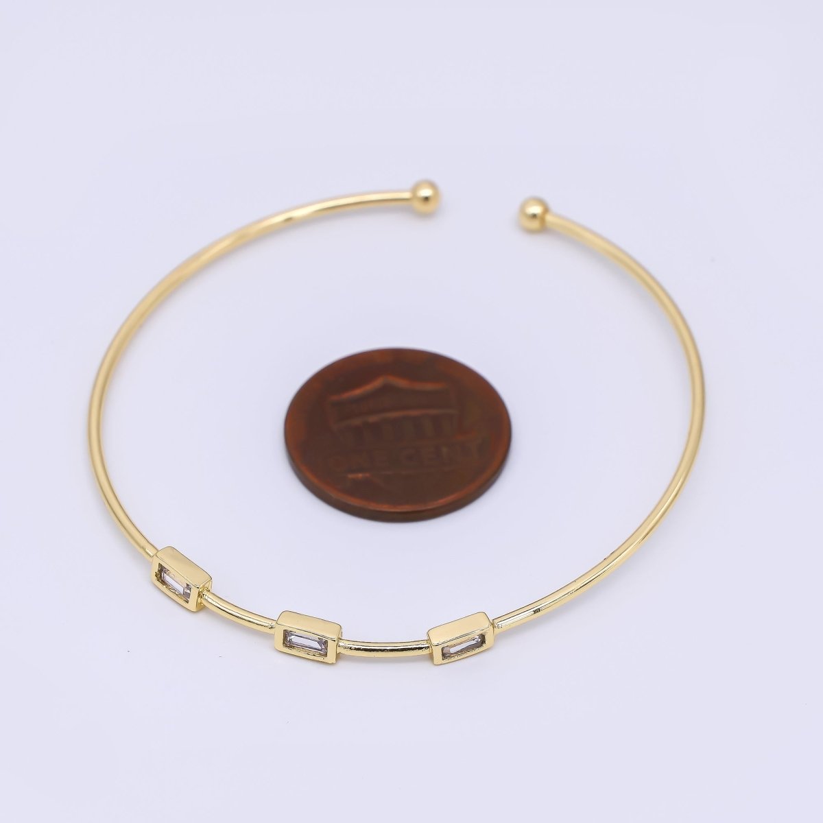 24K Gold Filled Triple Clear Baguette CZ Adjustable Cuff Bracelet | WA-3328