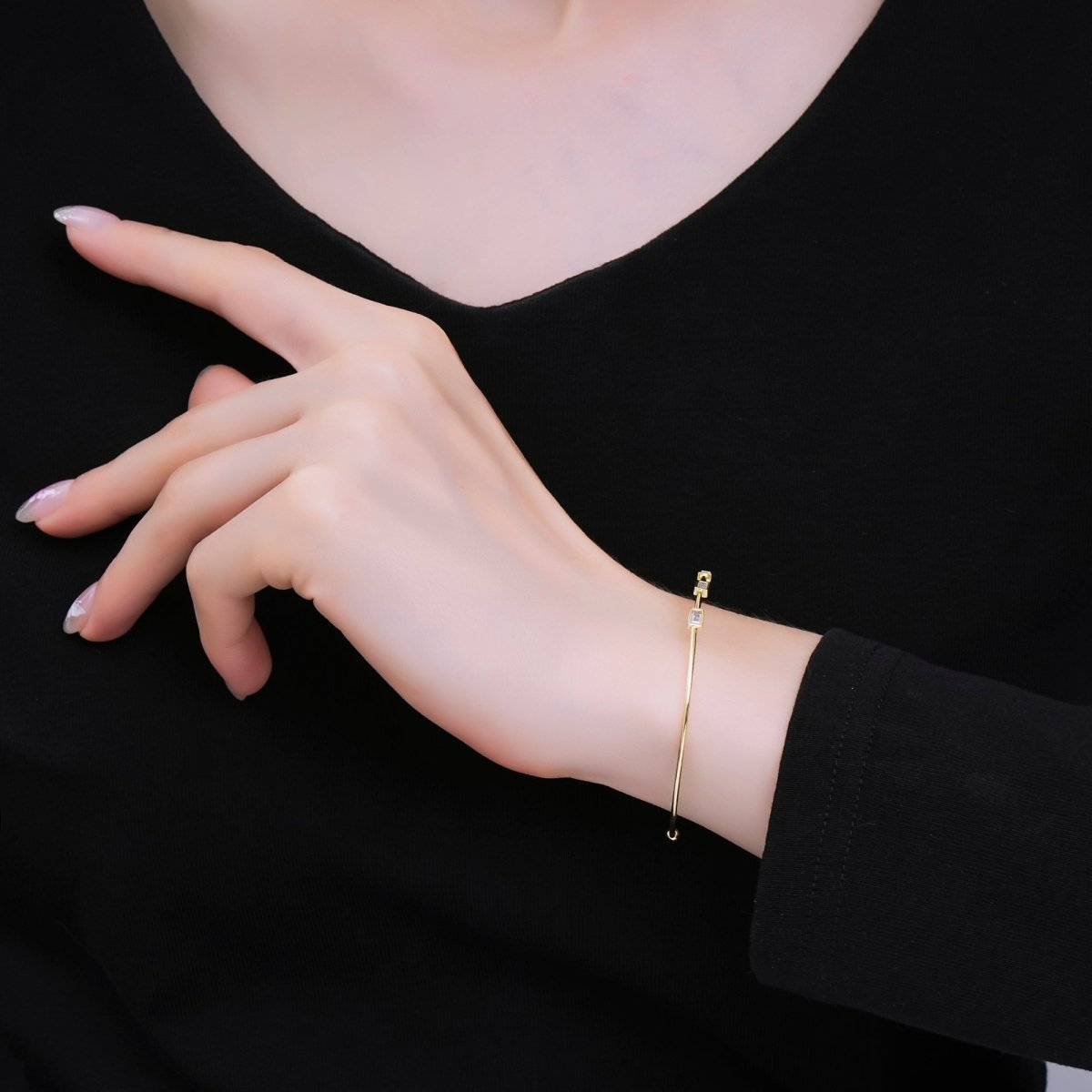 24K Gold Filled Triple Clear Baguette CZ Adjustable Cuff Bracelet | WA-3328