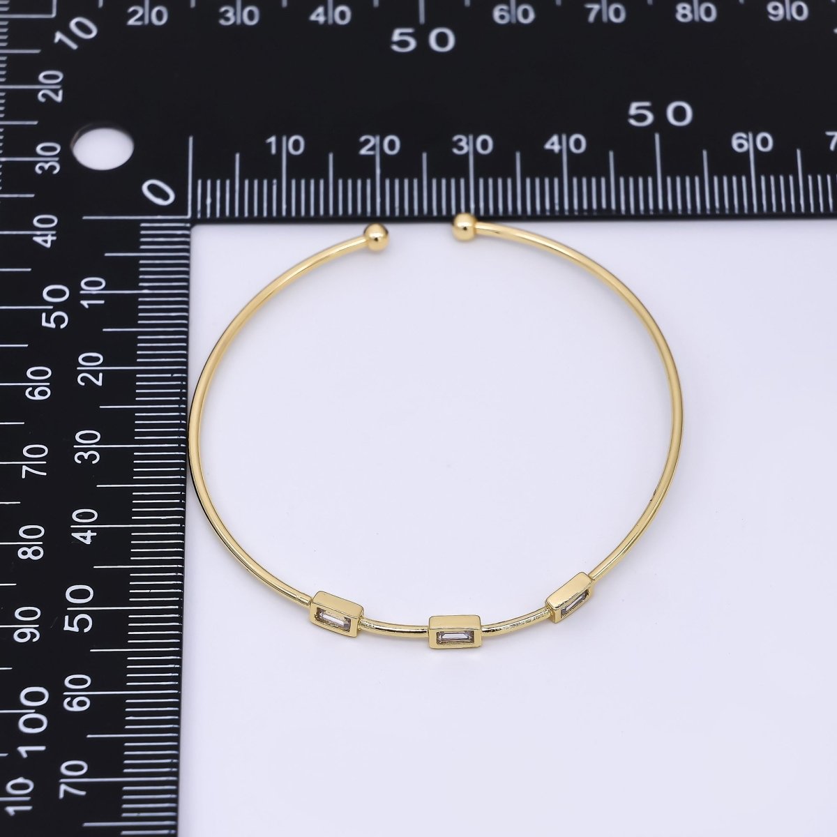 24K Gold Filled Triple Clear Baguette CZ Adjustable Cuff Bracelet | WA-3328