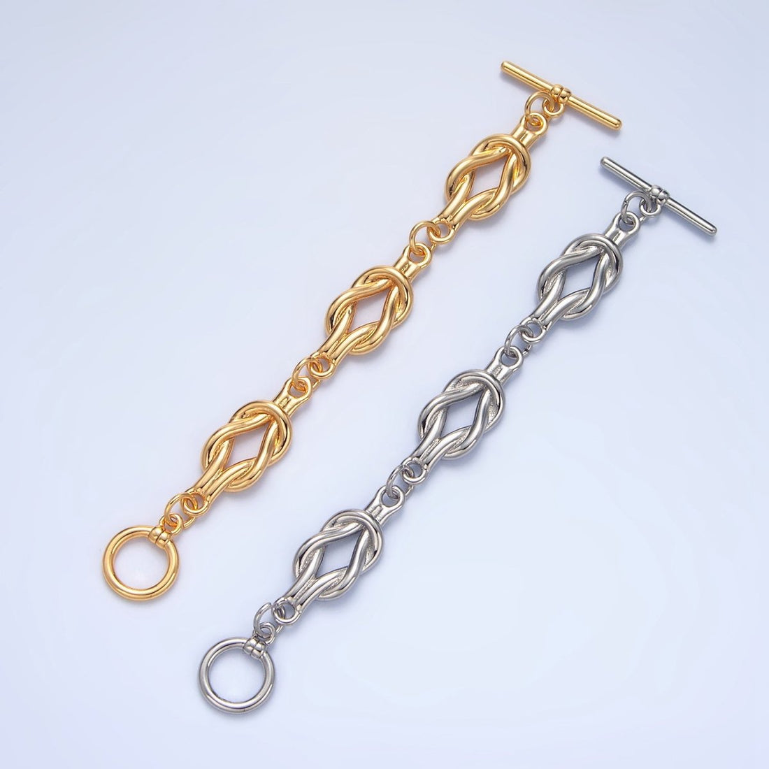 24K Gold Filled Triple Tied Knot Minimalist Toggle Clasps Closure Findings in Gold &amp; Silver | Z996 Z997