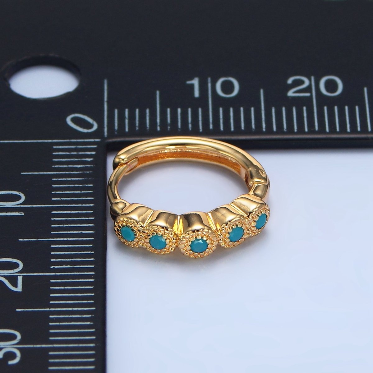 24K Gold Filled Turquoise, Clear CZ Round Dotted Huggie Earrings | P157 P158