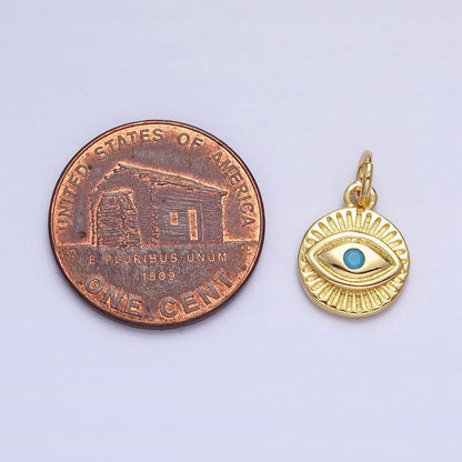 24K Gold Filled Turquoise Evil Eye Sun Bam Lined Round Charm | AC450