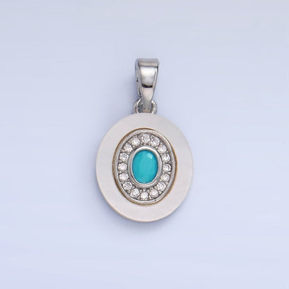 24K Gold Filled Turquoise, Green, Red CZ Shell Pearl Oval Pendant | AA1041 - AA1043
