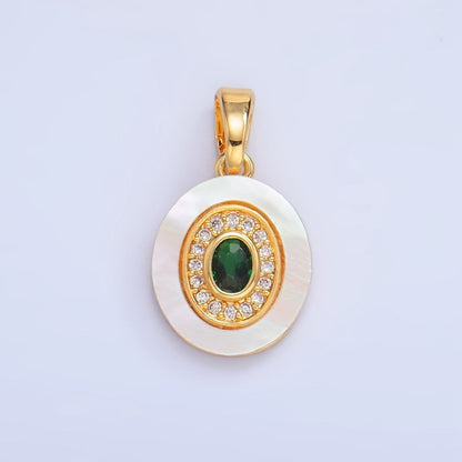 24K Gold Filled Turquoise, Green, Red CZ Shell Pearl Oval Pendant | AA1041 - AA1043