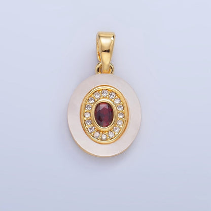 24K Gold Filled Turquoise, Green, Red CZ Shell Pearl Oval Pendant | AA1041 - AA1043