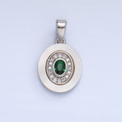 24K Gold Filled Turquoise, Green, Red CZ Shell Pearl Oval Pendant | AA1041 - AA1043