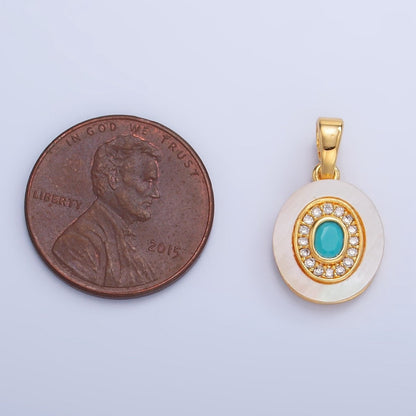 24K Gold Filled Turquoise, Green, Red CZ Shell Pearl Oval Pendant | AA1041 - AA1043