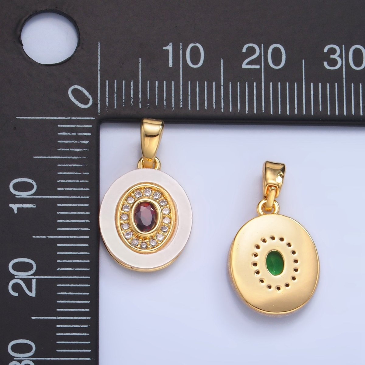 24K Gold Filled Turquoise, Green, Red CZ Shell Pearl Oval Pendant | AA1041 - AA1043