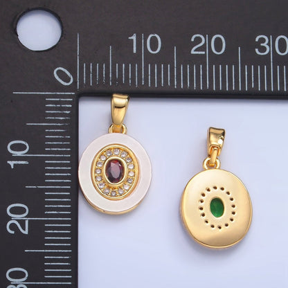 24K Gold Filled Turquoise, Green, Red CZ Shell Pearl Oval Pendant | AA1041 - AA1043