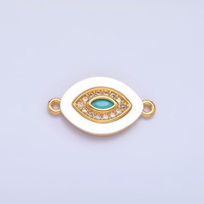 24K Gold Filled Turquoise Micro Paved CZ Shell Pearl Evil Eye Sphere Connector | F914