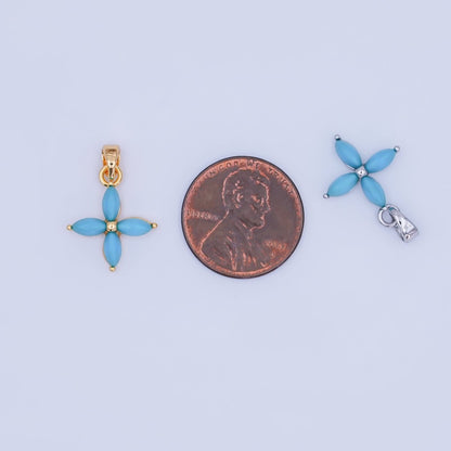 24K Gold Filled Turquoise Natural Gemstone Flower Pendant in Gold &amp; Silver | AH411