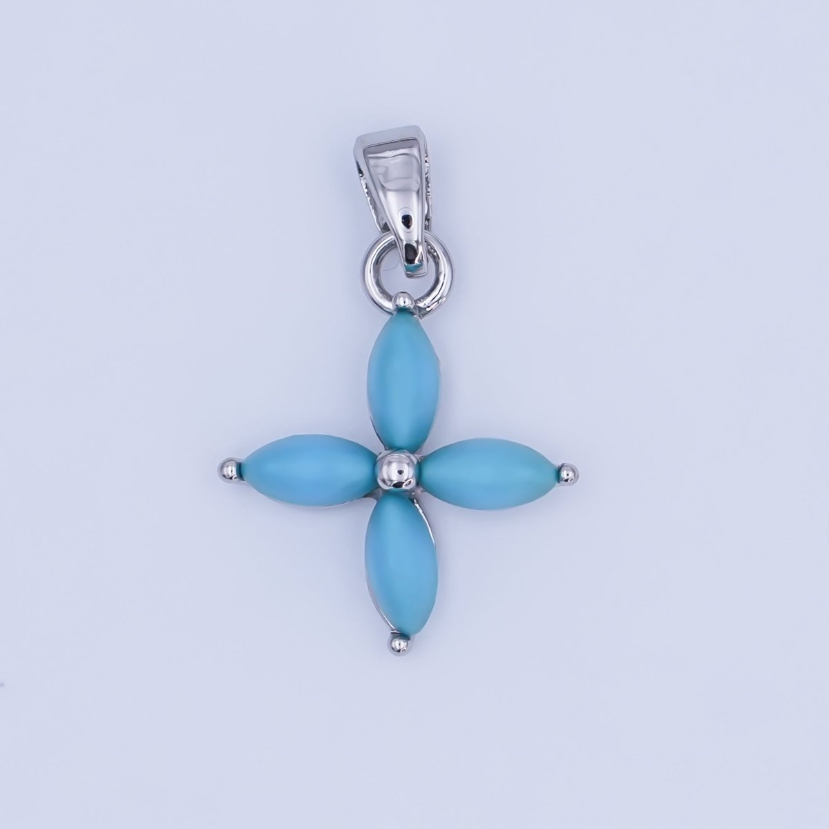 24K Gold Filled Turquoise Natural Gemstone Flower Pendant in Gold &amp; Silver | AH411