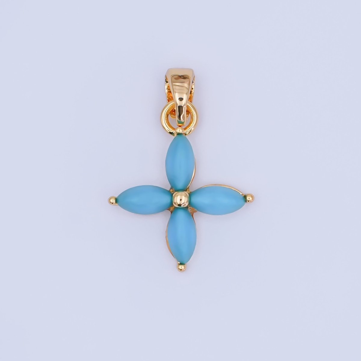 24K Gold Filled Turquoise Natural Gemstone Flower Pendant in Gold &amp; Silver | AH411
