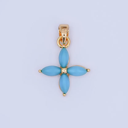 24K Gold Filled Turquoise Natural Gemstone Flower Pendant in Gold &amp; Silver | AH411
