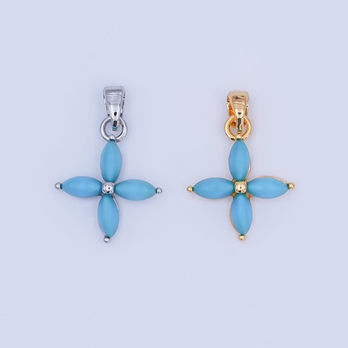 24K Gold Filled Turquoise Natural Gemstone Flower Pendant in Gold &amp; Silver | AH411