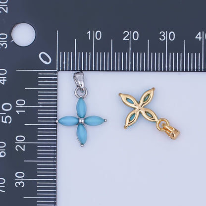 24K Gold Filled Turquoise Natural Gemstone Flower Pendant in Gold &amp; Silver | AH411