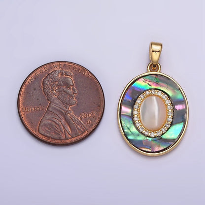 24K Gold Filled Turquoise, Pearl, Abalone Micro Paved CZ Shell Pearl, Abalone Pendant | AA595 - AA597